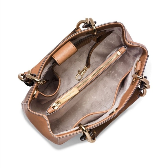 Michael Kors Cynthia Small N / S Leather Satchel $298 Peanut #037 NWT - Picture 3 of 8